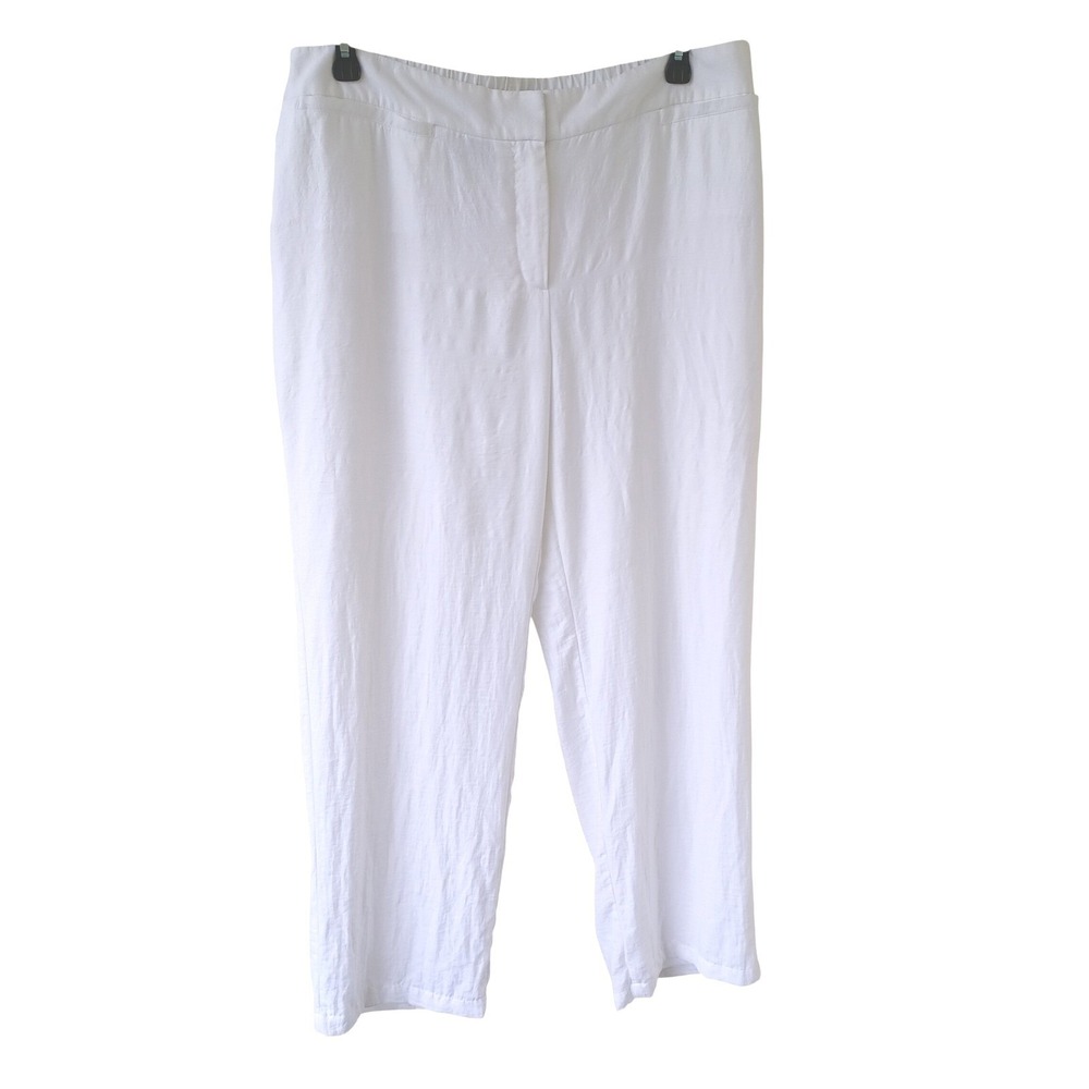 Chicos Travelers Collection White Textured Straight Leg Elastic Back Pants 40W
